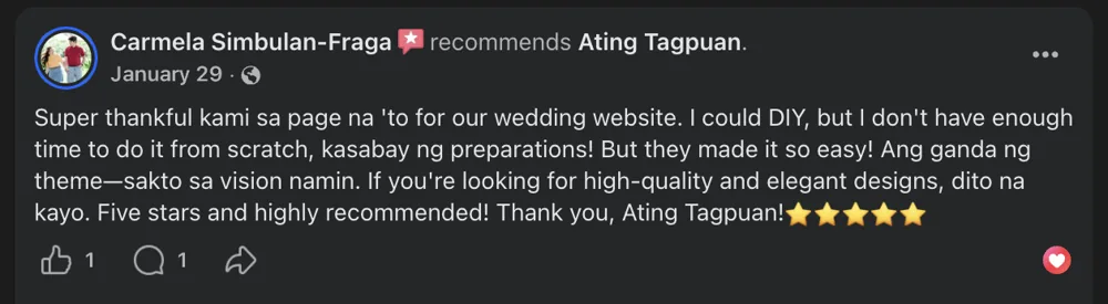 Facebook recommendation from Carmela Simbulan-Fraga