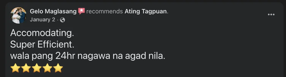 Facebook recommendation from Gelo Maglasang