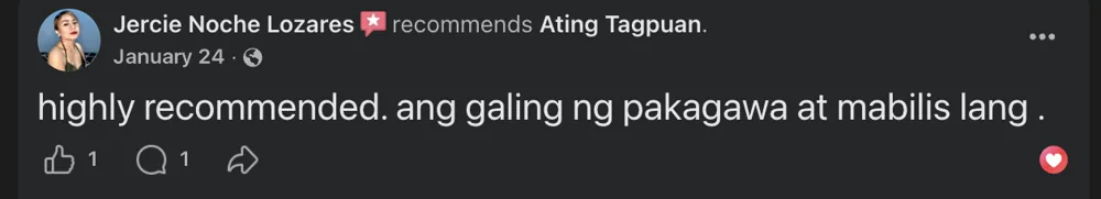 Facebook recommendation from Jercie Noche Lozares