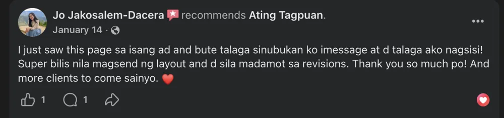 Facebook recommendation from Jo Jakosalem-Dacera