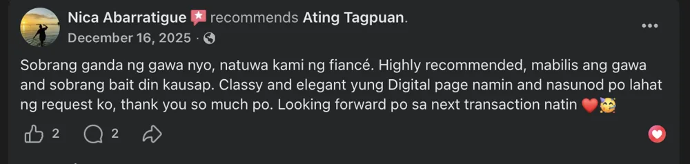 Facebook recommendation from Nica Abarratigue